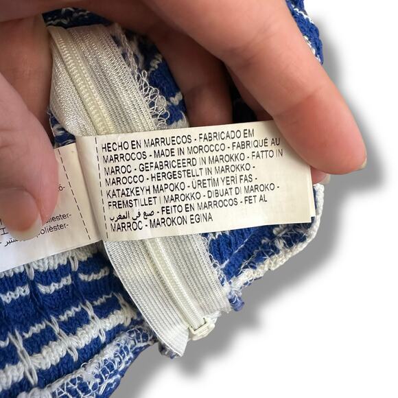 ZARA Knit Crop Top Medium Blue White Striped Sleeveless Tank Cami Festival Retro - Picture 10 of 11